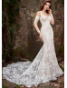 Ivory Lace Crisscross Back Romantic Wedding Dress With Detachable Sleeves